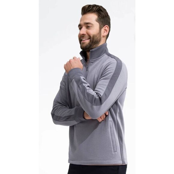 Swet Tailor Stretch Microfleece Quarter Zip Slalom Stripe Pullover Grey Monument - Picture 2 of 11
